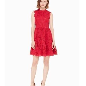 KATE SPADE NWT Red Poppy Field Lace Dress Scalloped Trim Dress US 6